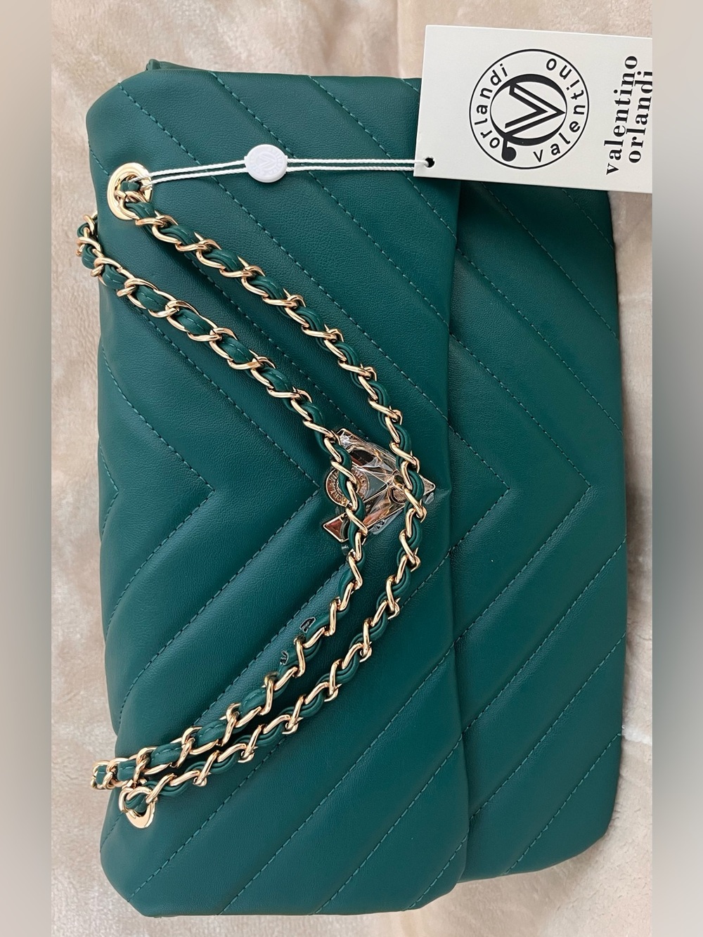 Valentino Orlandi Teal Quilted Shoulder Bag with Gold Chain (BNWT)